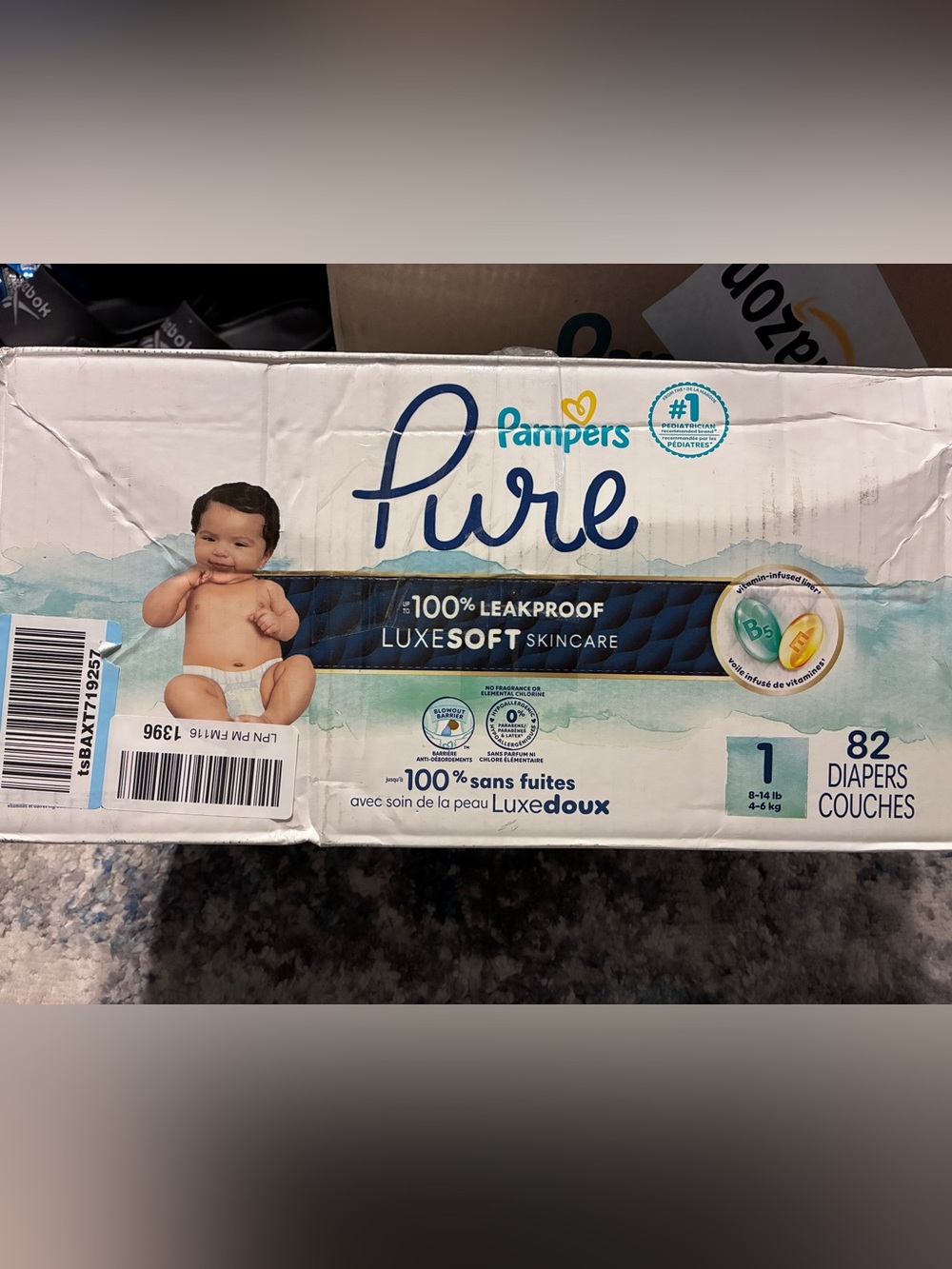Pampers Pure Diapers Size 1 (82ct) OBO